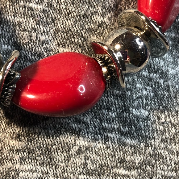 Brick red and silver chunky short necklace - Picture 4 of 5